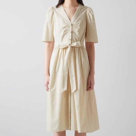 LK Bennett Hendrick Beige and Silver Stripe Cotton Dress 12 - Picture 2 of 14